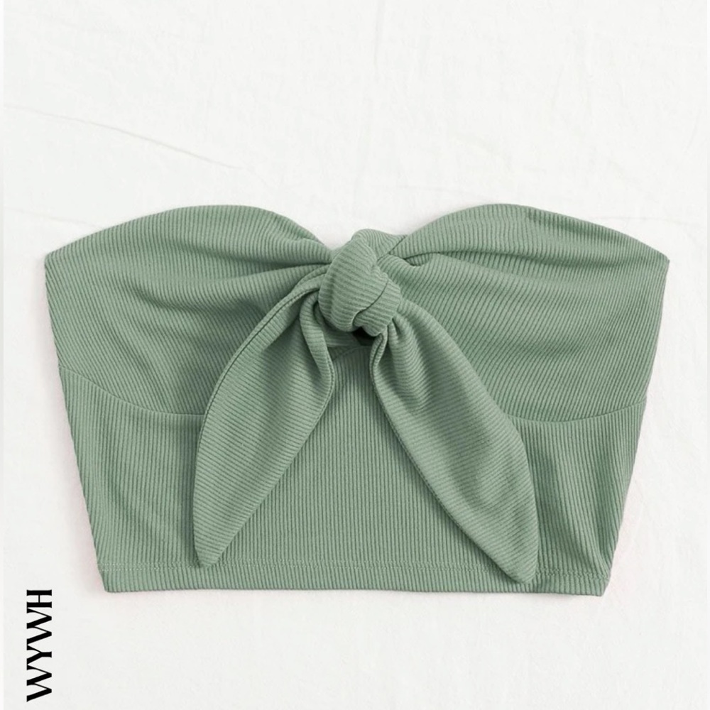 SHEIN Tie Front Rib-knit Bustier Tube Top